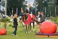 Florian Dolinschek GER und Sunny gewinnen den Preis der Sparkasse Schwarzwald - Baar EY Cup Grand Prix Donaueschingen Comp. N°15 - 1m45 with jump off